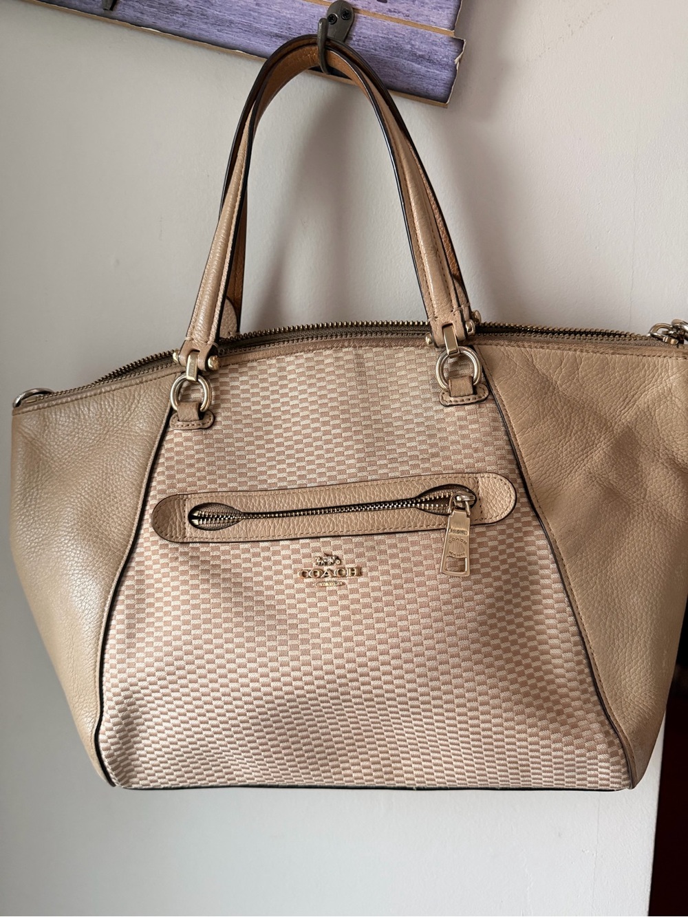 Coach legacy Tan Woven-Front Leather Shoulder Tote